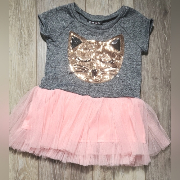 RMLA girls black short sleeve sequin cat embellished top/built-on tutu Size 4 - Picture 2 of 10